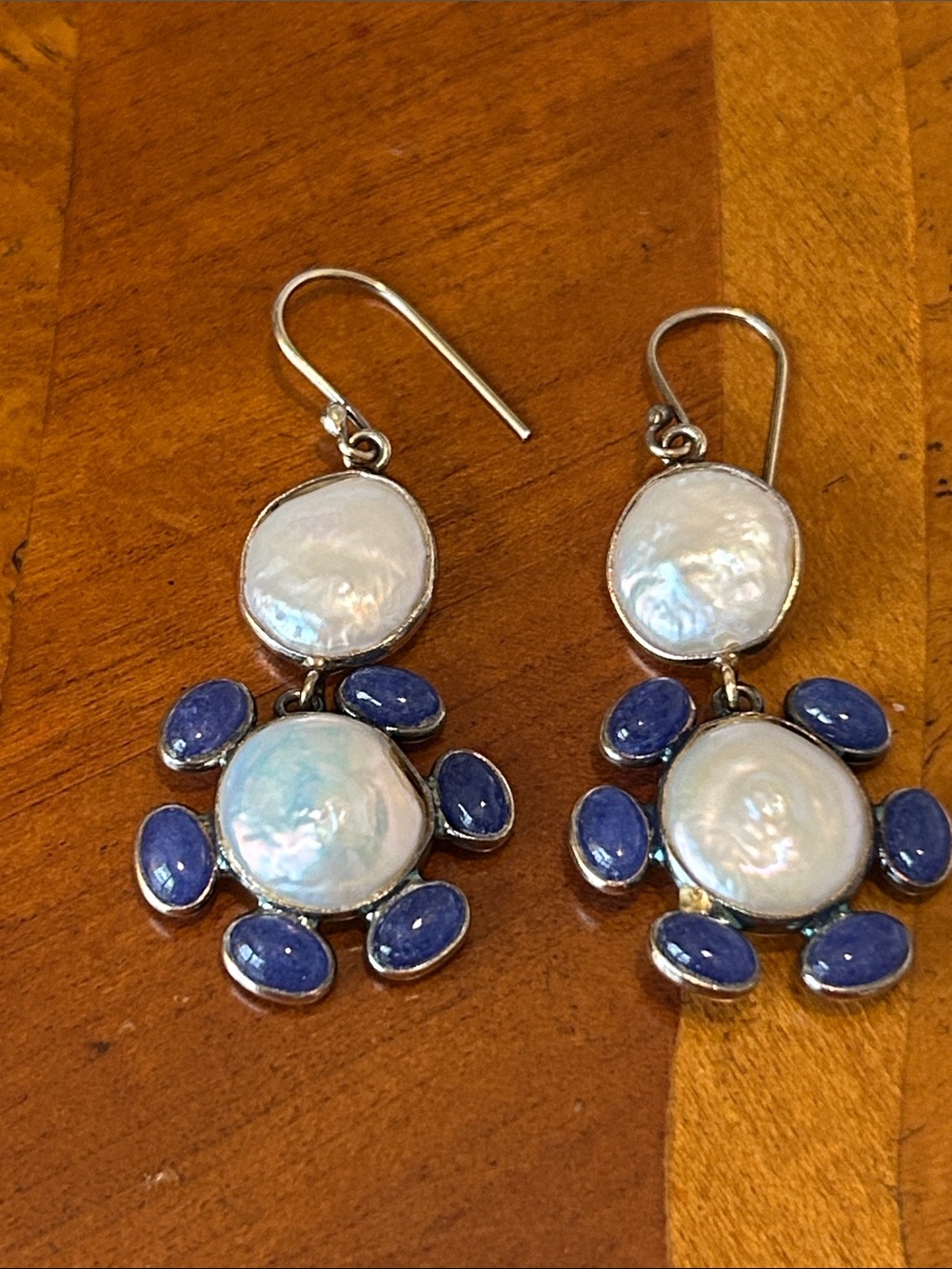 Baroque Pearl and Blue Lapis Stone Drop Earrings